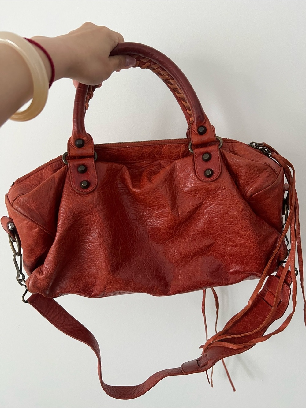 Balenciaga Red-Orange Leather Shoulder Bag - Picture 2 of 16